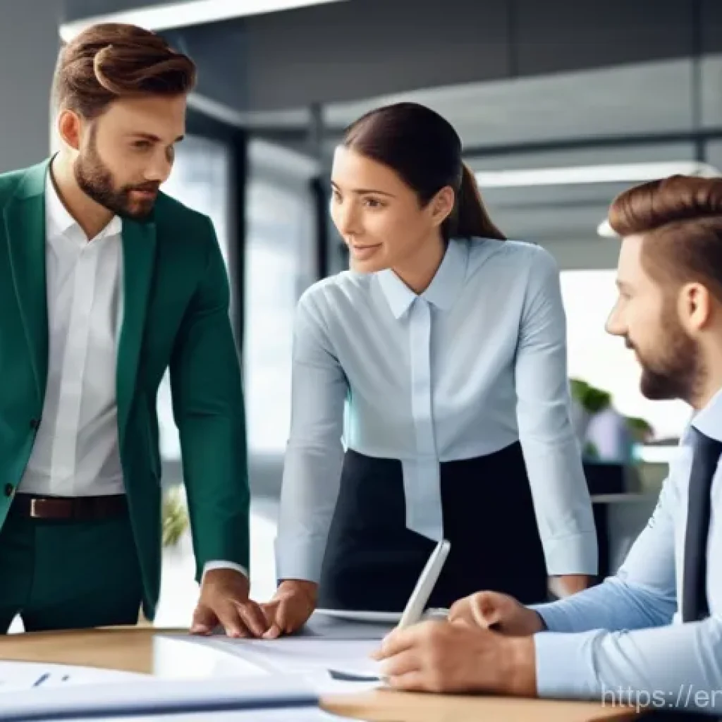 구매조달 직무 관련 영어 능력 향상 방법 - **Professional Collaboration in a Modern Office**
    "A photorealistic image depicting a diverse gr...