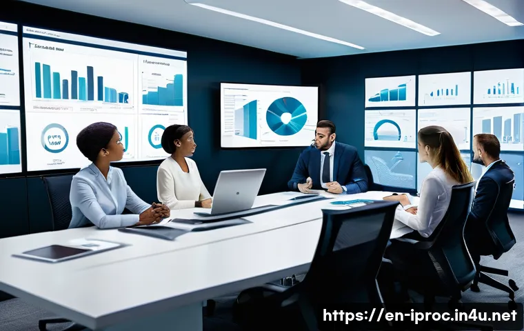 구매조달 직무의 최신 트렌드 분석 - A modern corporate office setting showing a diverse team of procurement professionals engaged in a c...