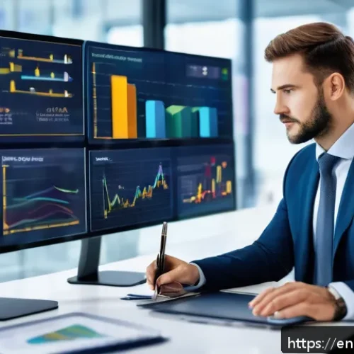 Home 28 구매조달사로서 글로벌 회사 취업 성공기 - A modern office scene showing a diverse procurement professional analyzing market trends on multiple...