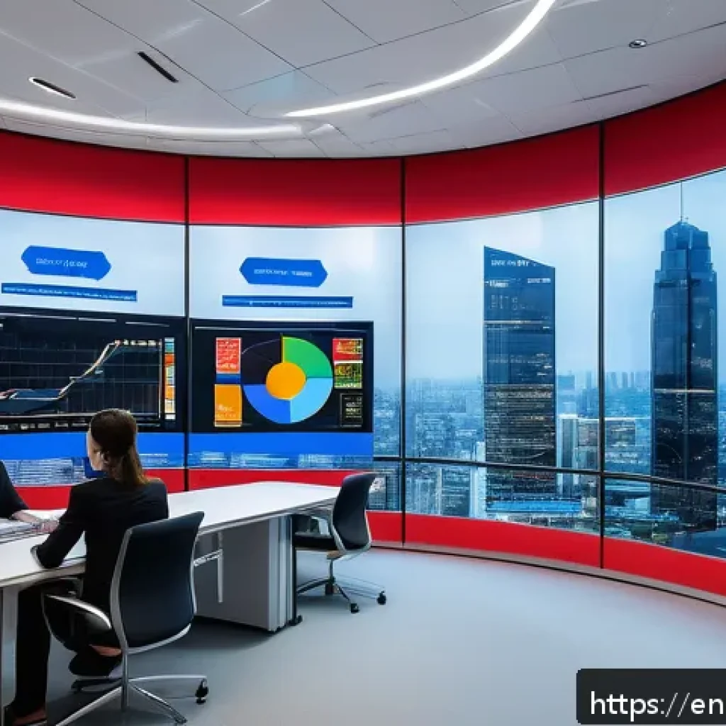구매조달에서 데이터 분석의 활용 사례 - A high-tech procurement office environment showcasing a diverse team of professionals analyzing larg...