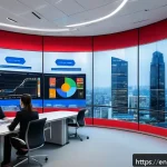 Home 21 구매조달에서 데이터 분석의 활용 사례 - A high-tech procurement office environment showcasing a diverse team of professionals analyzing larg...