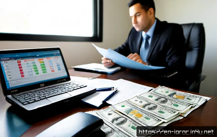 구매조달 업무에서의 예산 관리 팁 - Photorealistic procurement budget management scene in a modern American office, organized procuremen...